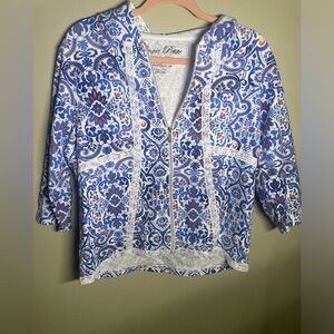 Onque Casuals Ladies Hoodie Blue Orange White Zip  Jacket Sz  Petite L